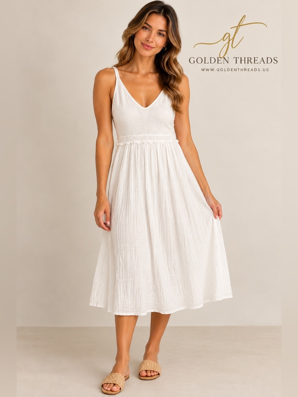 0006-Saturday Sunday White Boho Gauze Maxi Dress Lace-Up Cottagecore